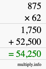 How to calculate 875 times 62 using long multiplication