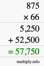How to calculate 875 times 66 using long multiplication