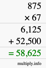 How to calculate 875 times 67 using long multiplication