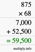 How to calculate 875 times 68 using long multiplication
