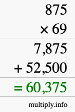 How to calculate 875 times 69 using long multiplication