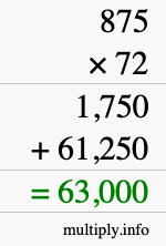 How to calculate 875 times 72 using long multiplication