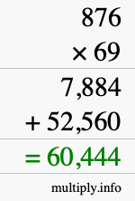 How to calculate 876 times 69 using long multiplication