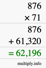 How to calculate 876 times 71 using long multiplication