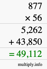 How to calculate 877 times 56 using long multiplication