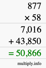 How to calculate 877 times 58 using long multiplication