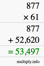 How to calculate 877 times 61 using long multiplication
