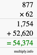 How to calculate 877 times 62 using long multiplication