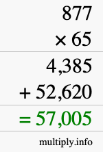 How to calculate 877 times 65 using long multiplication