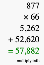 How to calculate 877 times 66 using long multiplication