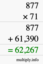 How to calculate 877 times 71 using long multiplication