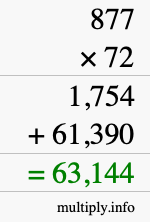 How to calculate 877 times 72 using long multiplication