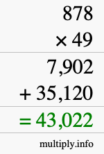 How to calculate 878 times 49 using long multiplication