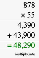 How to calculate 878 times 55 using long multiplication