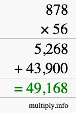 How to calculate 878 times 56 using long multiplication