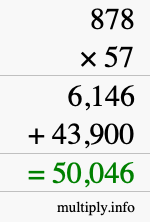 How to calculate 878 times 57 using long multiplication