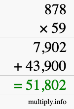 How to calculate 878 times 59 using long multiplication