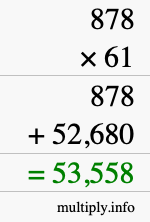 How to calculate 878 times 61 using long multiplication