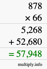 How to calculate 878 times 66 using long multiplication