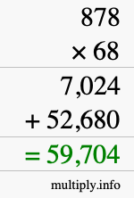 How to calculate 878 times 68 using long multiplication