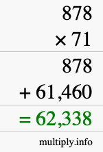 How to calculate 878 times 71 using long multiplication