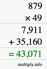 How to calculate 879 times 49 using long multiplication