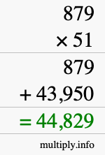 How to calculate 879 times 51 using long multiplication