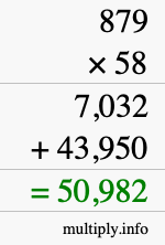 How to calculate 879 times 58 using long multiplication