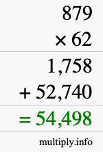 How to calculate 879 times 62 using long multiplication