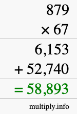 How to calculate 879 times 67 using long multiplication