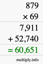 How to calculate 879 times 69 using long multiplication