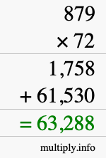 How to calculate 879 times 72 using long multiplication