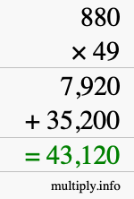 How to calculate 880 times 49 using long multiplication