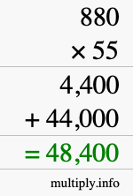 How to calculate 880 times 55 using long multiplication