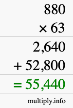 How to calculate 880 times 63 using long multiplication