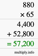 How to calculate 880 times 65 using long multiplication