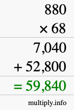 How to calculate 880 times 68 using long multiplication