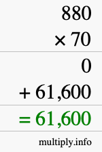 How to calculate 880 times 70 using long multiplication