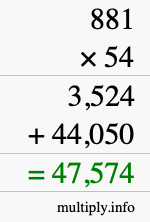 How to calculate 881 times 54 using long multiplication How to calculate 881 times 54 using long multiplication