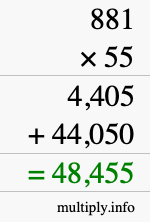 How to calculate 881 times 55 using long multiplication