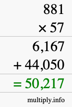 How to calculate 881 times 57 using long multiplication