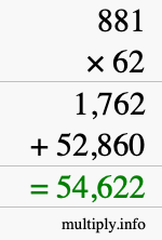 How to calculate 881 times 62 using long multiplication