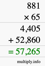 How to calculate 881 times 65 using long multiplication