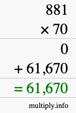 How to calculate 881 times 70 using long multiplication