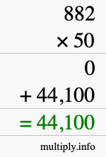 How to calculate 882 times 50 using long multiplication