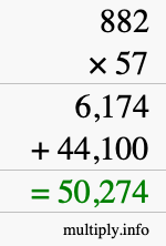 How to calculate 882 times 57 using long multiplication How to calculate 882 times 57 using long multiplication