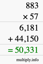 How to calculate 883 times 57 using long multiplication