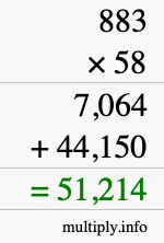 How to calculate 883 times 58 using long multiplication