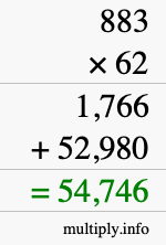 How to calculate 883 times 62 using long multiplication