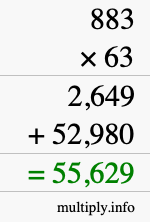 How to calculate 883 times 63 using long multiplication